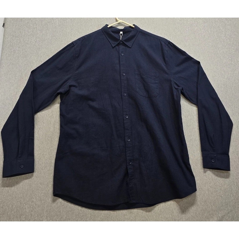 Jekaoyi Shirt Mens XL Navy Blue Cotton Linen Casual Comfort Pleated Button Up